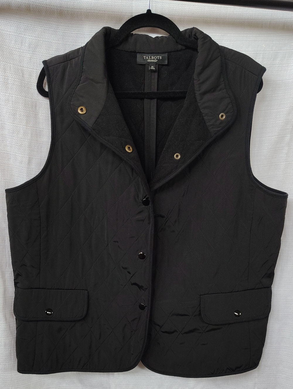 Talbots Black Quilted Button-Front Vest XL